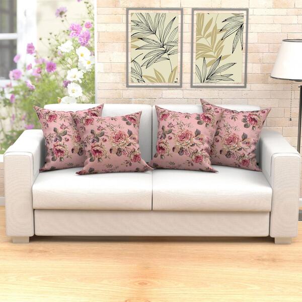 Kit De Capa Almofada Floral Rosê 4 Unidades 60cm X 60cm Grand