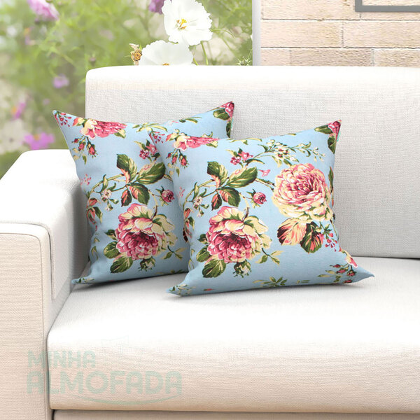 Kit De Capas De Almofadas Floral Azul Tiffany 2 Unidades 45cm