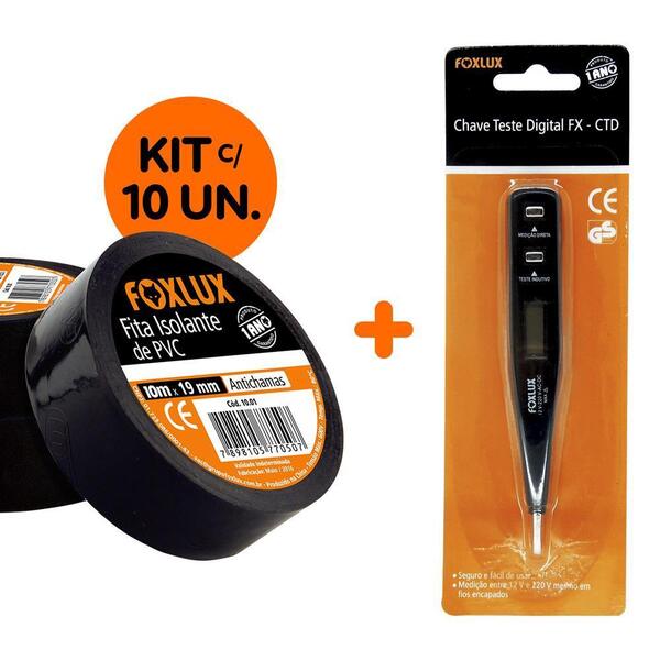Kit De Chave Teste Digital Com 1 Pacote Com 10 Fitas Isolante Foxlux 