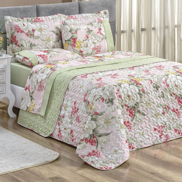 Kit De Cobre Leito Tamanho Queen 200 Fios Verde Floral Natura