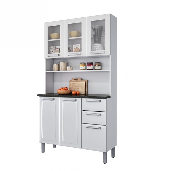 Kit De Cozinha 105cm 6 Portas Com Vidro 2 Gavetas Regina Itat