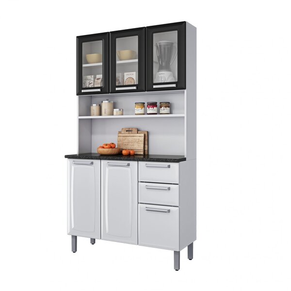 Kit De Cozinha 105cm 6 Portas Com Vidro 2 Gavetas Regina Itat