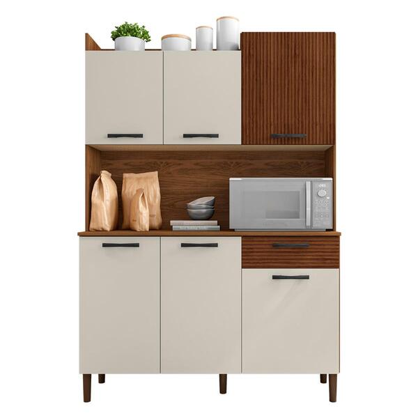 Kit De Cozinha 1 Gaveta E 6 Portas Dora  Ripado Off White