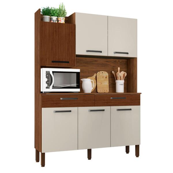 Kit De Cozinha 6 Portas E 2 Gavetas Udine Ripado Off White