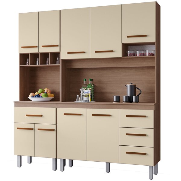 Kit De Cozinha 9 Portas 4 Gavetas Com Nicho Vitorina Savana /