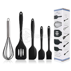 Kit De Cozinha Preto 5 Utensílios De Silicone Com Peças Bated
