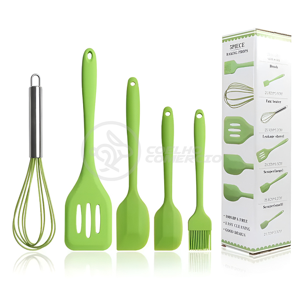 Kit De Cozinha Verde 5 Utensílios De Silicone Com Peças Bated