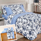 Kit De Edredom King Size Azul Floral Estampado Dupla Face + J