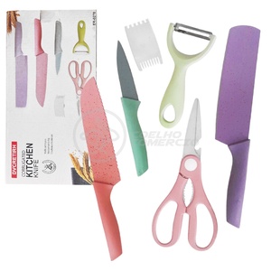 Foto de Kit De Facas 6 Peças Coloridas Tesoura Faca Antiaderente Com