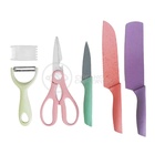 Kit De Facas 6 Peças Coloridas Tesoura Faca Antiaderente Com