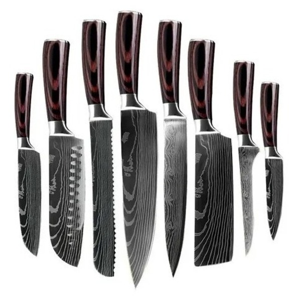 Kit De Facas Profissional 8 Peças Padrão Damasco Chaleur Bras