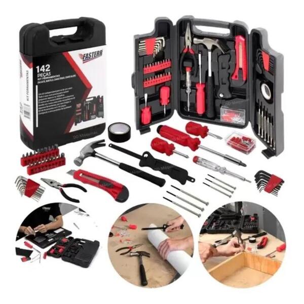 Kit De Ferramentas Completa 142 Peças Maleta Chaves Martelo S