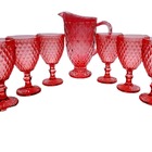 Kit De Jarra E Taça Vidro Bico De Abacaxi Vermelho 7 Peças