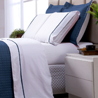 Kit De Jogo De Cama Branco Com Detalhes Azul Marinho 100% Alg