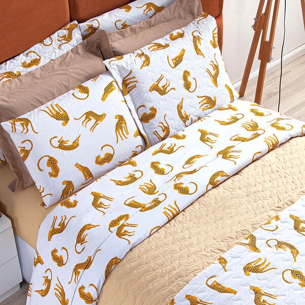 Kit De Lençol Estampado Animal Print Casal Padrão 4 Peças 100