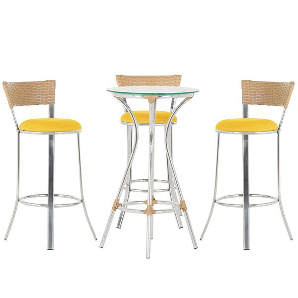 Kit De Mesa Bistrô Com Tampo De Vidro Redondo 4 Banquetas Em