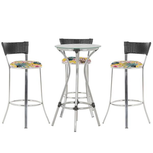 Kit De Mesa Bistrô Com Tampo De Vidro Redondo 4 Banquetas Em