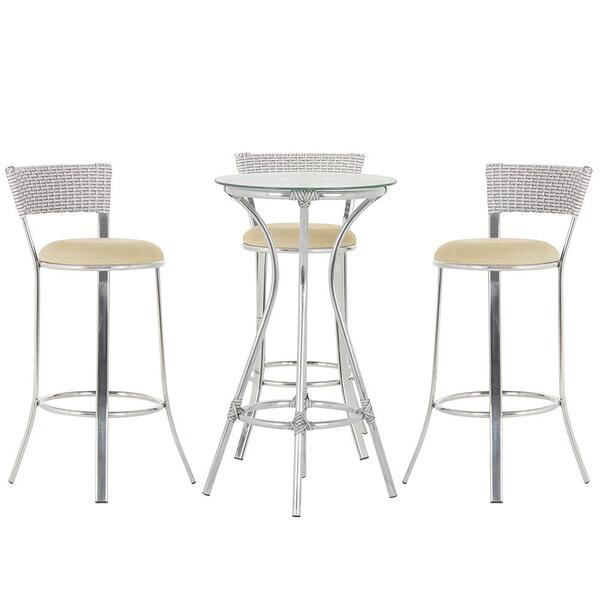 Kit De Mesa Bistrô Com Tampo De Vidro Redondo 4 Banquetas Em