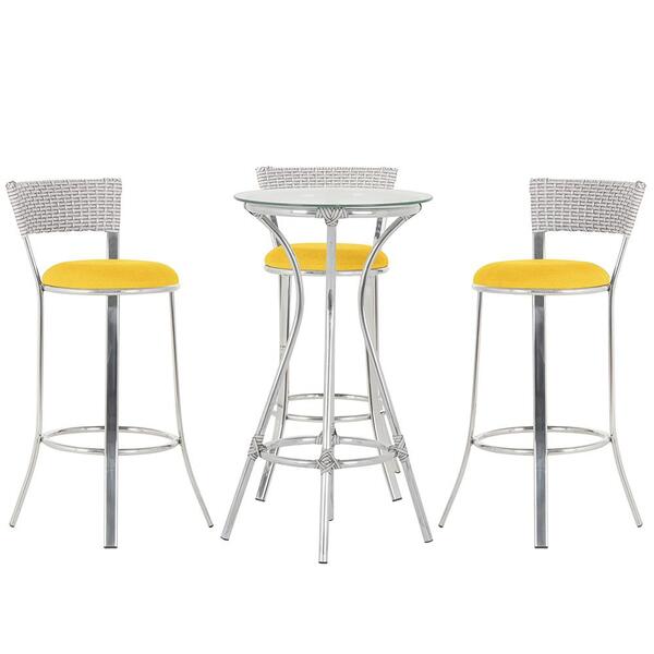 Kit De Mesa Bistrô Com Tampo De Vidro Redondo 4 Banquetas Em