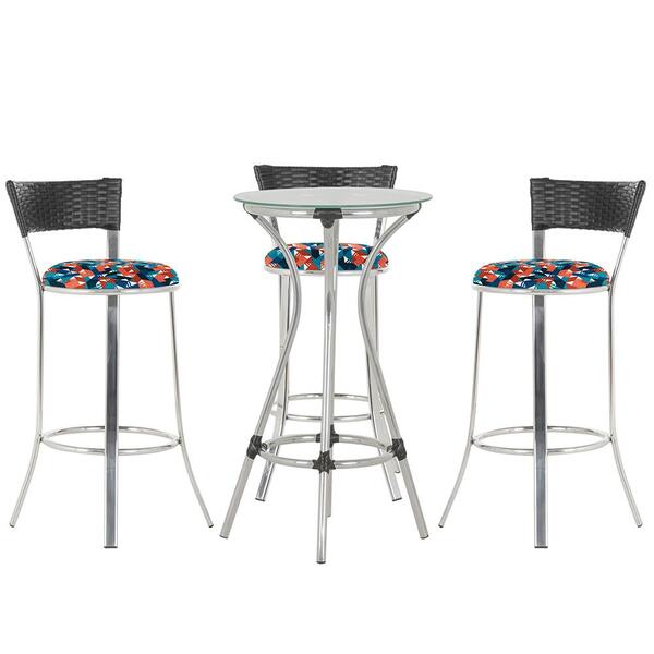 Kit De Mesa Bistrô Com Tampo De Vidro Redondo 4 Banquetas Em