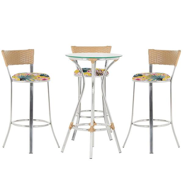 Kit De Mesa Bistrô Com Tampo De Vidro Redondo 4 Banquetas Em
