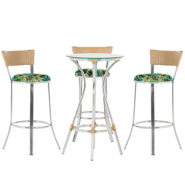 Kit De Mesa Bistrô Com Tampo De Vidro Redondo 4 Banquetas Em
