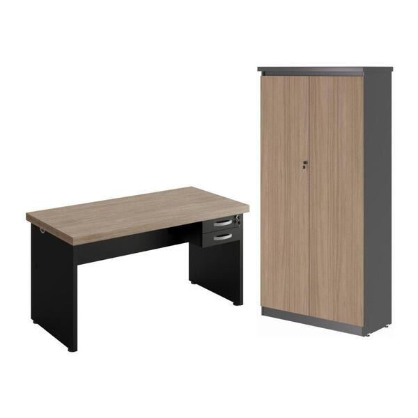 Kit De Mesa E Armario Beta Nogueira Preto