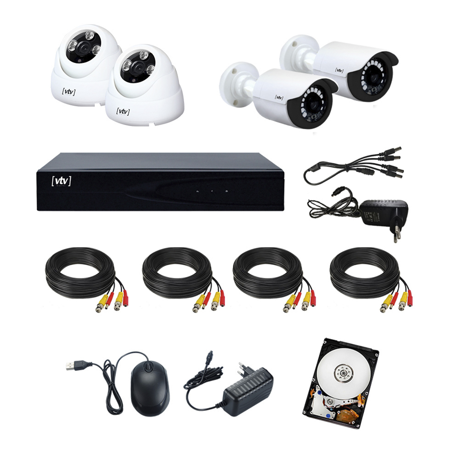 Kit de Monitoramento DVR AHD 8 Canais HD 500GB 4 Câmeras VTV