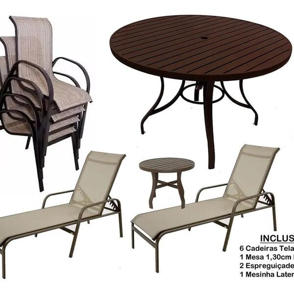Kit De Piscina Espreguiçadeiras, 6 Cadeiras E Mesas Aluminio