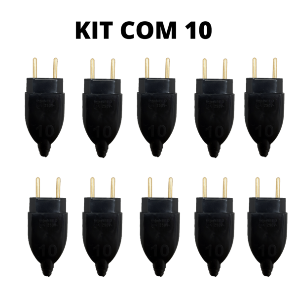 Kit De Plugue Macho Chato Com 10 Unidades 10a Na Cor Preta