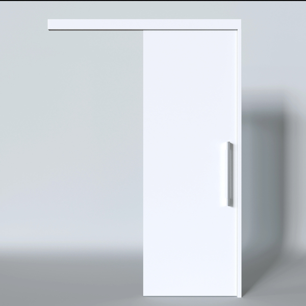 Kit de Porta de Correr com Folha de Porta Lisa Madeira Pintura UV Branco 2,10x0,60m e Trilho em Laca Branco Artens