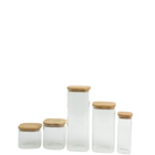 Kit De Pote Hermético De Vidro Quadrado Com Tampa De Bambu 5