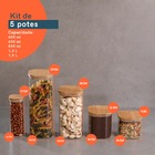 Kit De Pote Hermético De Vidro Quadrado Com Tampa De Bambu 5