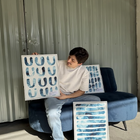 Kit De Quadros Abstratos Blue Path Azul E Branco 40x50cm