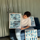 Kit De Quadros Abstratos Blue Path Azul E Branco 40x50cm