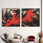 Kit De Quadros Abstratos London Preto E Vermelho 120x120cm