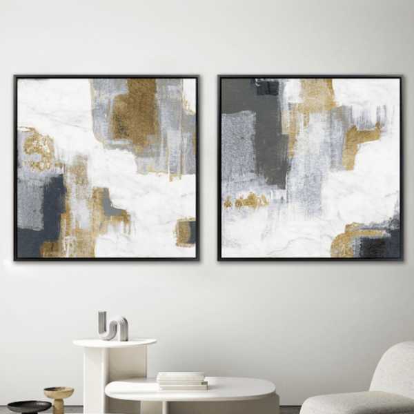 Kit De Quadros Abstratos Manhattan Azul E Dourado 120x120cm