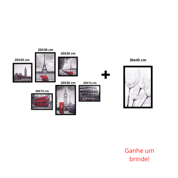 Kit De Quadros Decorativos Europa + Dente De Leão 30x45