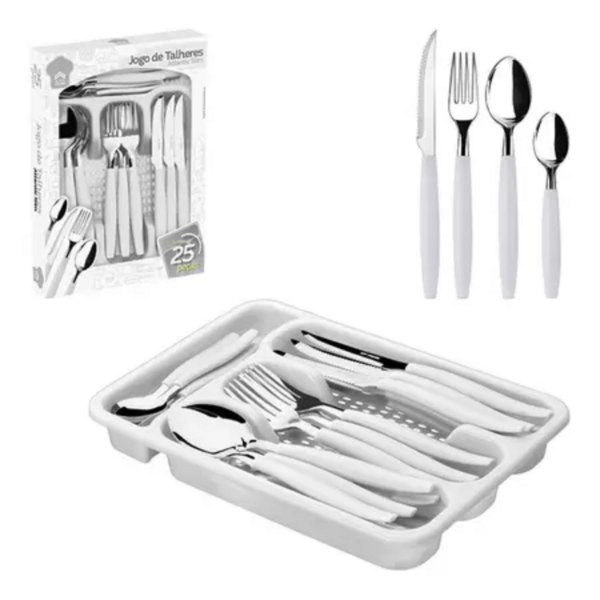 Kit De Talheres De Mesa Em Inox Com 25 Peças Completo