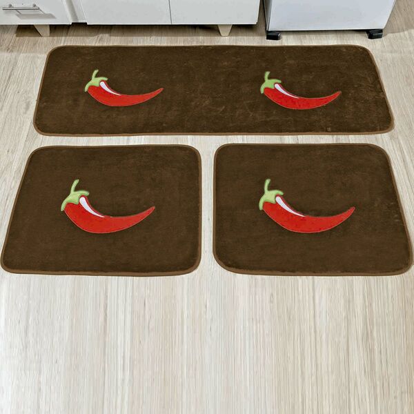 Kit De Tapetes P/ Cozinha Premium Pimenta Café 03 Peças