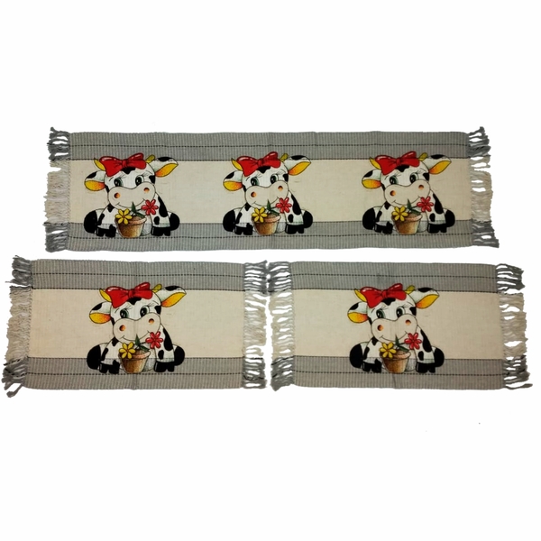 Kit de Tapetes para Cozinhas Artezana Vaquinha com 3 peças Cinza e Cru