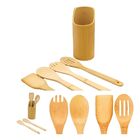 Kit De Utensílios De Bambu Para Cozinha Com Suporte 5 Peças -