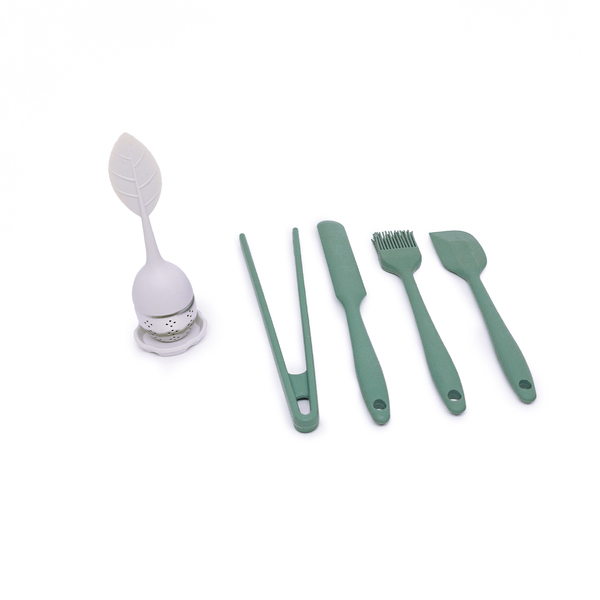 Kit De Utensílios De Cozinha C/ Infusor 5 Peças Verde Escuro