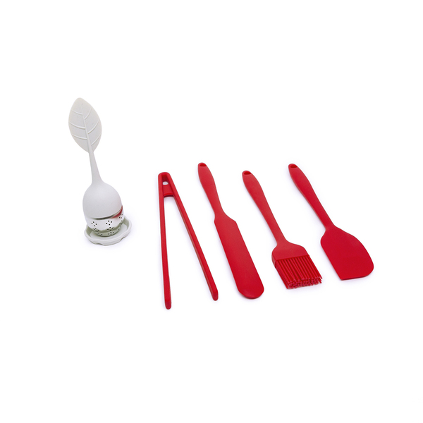 Kit De Utensílios De Cozinha C/ Infusor 5 Peças Vermelha - Oi