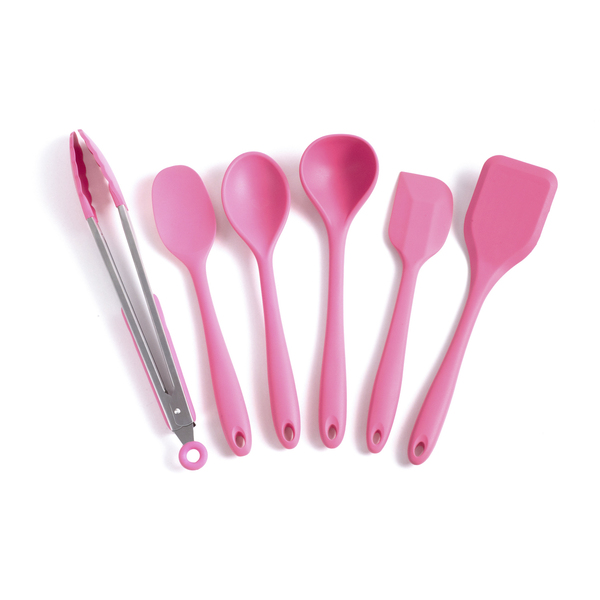 Kit De Utensílios De Silicone Com 6 Peças Rosa - Oikos Rosa U