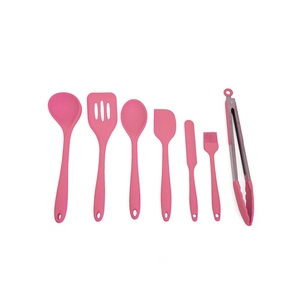 Kit De Utensílios De Silicone Com 7 Peças Rosa - Oikos Rosa U