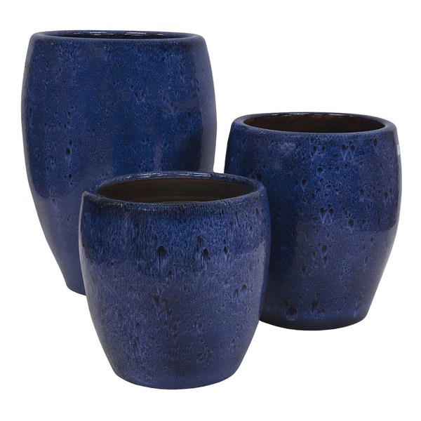 Kit 3 Vasos de Cerâmica Azul Toscano Bella Art Vetrificados
