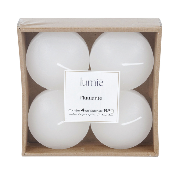 Kit de Velas Decorativas Flutuante Branco 4 Unidades 82g 3,5x7cm Lumie