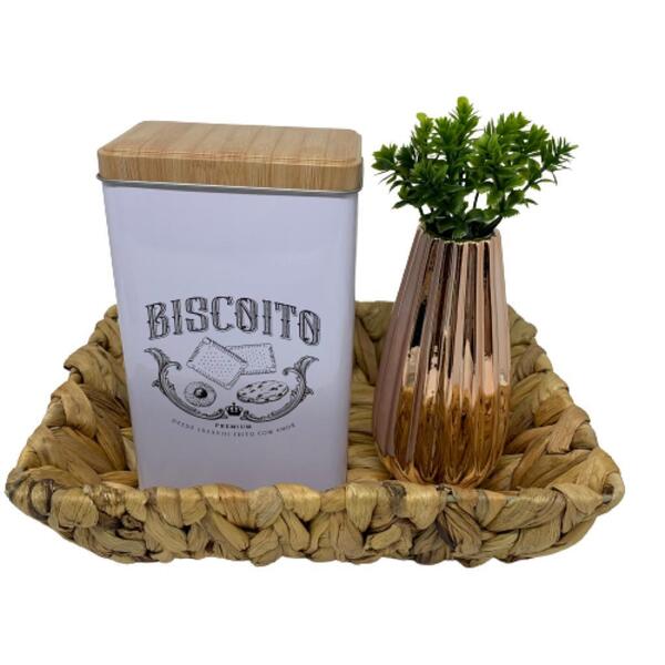 Kit Decor Cozinha Com Cesto, Lata Mantimento Biscoito E Vaso