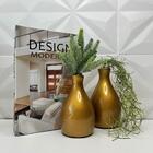 Kit Decor Livro Design + Conjunto Vaso Cerâmico Na Cor Cobre